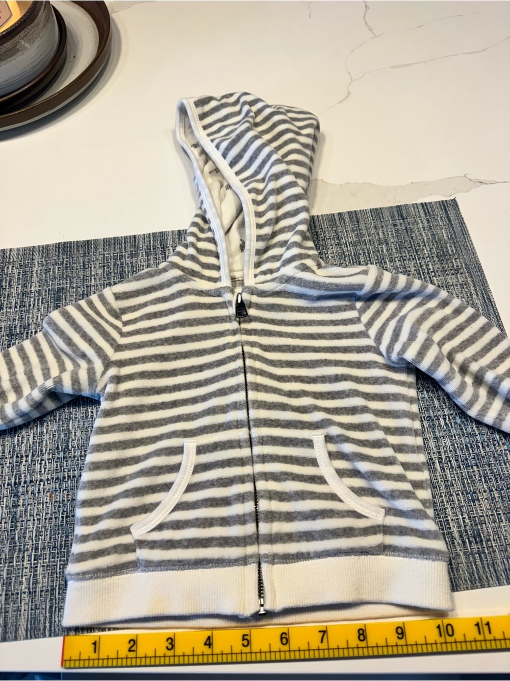 Burberry Gray & White Striped Hooded Zip-Up Sweatshirt